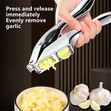 Garlic press and slicer 2 in 1,Effortlessly Crush, Slice, and Mince Garlic,with this Versatile Kitchen Tool - Perfect for Home Cooks and Professional Chefs Alike. (Silvery)