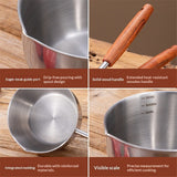 Chocolate melting pot, small pan, sauce pan,stainless steel with pouring port and wooden handle, used for melting chocolate and heating milk,butter warmer