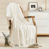 Fluffy Fringe Throw Blanket Lightweight Soft Cozy for Bed Sofa Chair Throw Blankets, Off White 127*182cm In Australia - Darrahopens