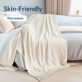 Fluffy Fringe Throw Blanket Lightweight Soft Cozy for Bed Sofa Chair Throw Blankets, Off White 127*182cm In Australia - Darrahopens