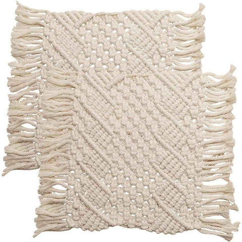 2 pack Handmade Cotton Woven Crochet Placemat with Tassels, 10 x12 Inches Small Place Mat for Bohemian Wedding Décor, Boho Table Mat for Farmhouse, Rustic Décor for Dining Table, Beige In Australia - Darrahopens