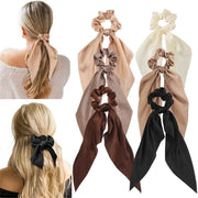 6 PCS Hair Scarf Scruncheis for Women Knotted Bow Hair Ties Elastic Bands Satin Hair Ribbon Scrunchy Ponytail Holder for Women and Girls（six different colors） In Australia - Darrahopens