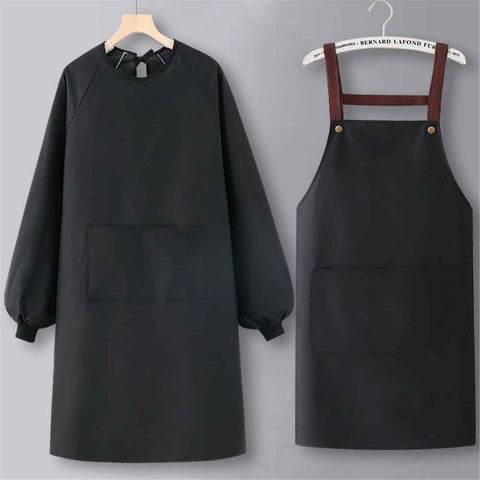 2 pack Solid Color Kitchen Apron with Pockets,Unisex Long Sleeves Waterproof Apron for Cooking Baking Cleaning Work In Australia - Darrahopens