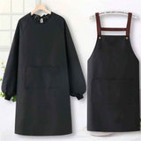 2 pack Solid Color Kitchen Apron with Pockets,Unisex Long Sleeves Waterproof Apron for Cooking Baking Cleaning Work In Australia - Darrahopens