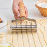 Stainless Steel Dough Lattice Roller Cutter with Wood Handle Noodle Pasta Cutter Wheel Lattice Pastry Tool for Dough Spaghetti Cookie Pie Pizza Bread Crust Roller