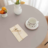 Round Fitted PU Tablecloth with High Elastic Edge 35 Inch Dia Waterproof Oil Proof Table Cloth Anti-Scald Stain-Resistant Wipeable Table Cover for Indoor Outdoor Picnic (Grey,35" Dia，Only tablecloth)