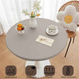 Round Fitted PU Tablecloth with High Elastic Edge 35 Inch Dia Waterproof Oil Proof Table Cloth Anti-Scald Stain-Resistant Wipeable Table Cover for Indoor Outdoor Picnic (Grey,35" Dia，Only tablecloth)