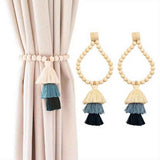 Handmade Magnetic Wooden Bead Curtain Tiebacks 2 PCS | Simple Elegant Magnetic Tassel Curtain Tie Backs | Accessories Wall Decoration | Drapery Tiebacks for Bedroom Window Treatment