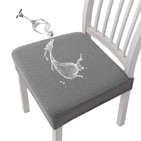 Waterproof Seat Covers for Dining Room Chairs Set of 4, Stretch Jacquard Removable Washable Chair Seat Slipcovers Protector, No Rear Covers, light gray（Only chair covers）