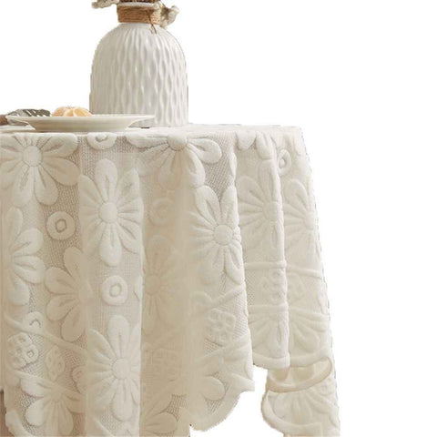 Lace Tablecloth Exquisite Embroidery Floral, Tablecloth with Wavy Openwork,Tablecloths for Wedding Decor,Afternoon Tea,Party（100*100cm）