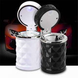 2 pack Auto Car Ashtray Portable with LED Light Ashtray Smokeless Smoking Stand Cylinder Cup Holder (Black and White)
