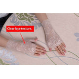 2 pairs Women Sunblock Short Lace Half Fingerless Gloves Fancy Wrist Length Bridal Wedding Events Party Glove （skin color）