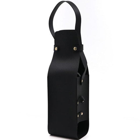 Single Bottle Wine Riveted Carrier, Handmade from Leather, for Wedding, Birthday, Party and Holiday - black
