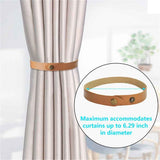 Set of 4 Leather Curtain Tiebacks, Modern Faux Leather Curtain Straps with Adjustable Buttons, No Drill Holdbacks for Bedroom, Living Room, Hotel, Office,light brown
