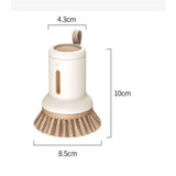 2 pack Dish Brush Set with Soap Dispensing Palm Brush Dish Scrub Brush with Soap Dispenser Palm Dish Brush Kitchen Cleaning Brush with Ergonomic Long Handle for Cleaning Sink, Pot, Pan, Cream Yellow