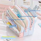 4-Layer Transparent Large Capacity Pencil Case - Aesthetic Style Makeup & Supplies Organizer Pouch (Pink blue)