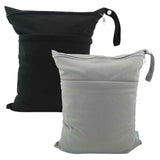 2pcs Superior Waterproof Wet Dry Bags,Reusable Two Zippered Pockets, baby cloth diaper wet bags,Travel,Beach,Pool,Daycare,Soiled Items,Yoga Gym Bag,wet bag for swimsuit Black&Grey