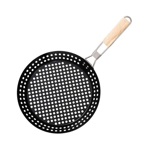1 Piece BBQ Frying Pan with Holes, Non-stick BBQ Grill Pan, Stainless Steel Barbeque Woks, Grill Basket Vegetable with Handle | Vegetable Charring Pan for Stovetop & Grill