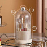 Makeup Brush Holder with Lid Cosmetic Tools Organizer 360 Rotating Waterproof Dustproof Makeup Brushes Storage for Vanity, milky white