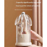 Makeup Brush Holder with Lid Cosmetic Tools Organizer 360 Rotating Waterproof Dustproof Makeup Brushes Storage for Vanity, milky white