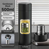 500ml Water Bottle Stainless Steel Thermoses - Insulated Vacuum, Leak Proof, Keeps Drinks Hot/Cold - Ideal for Coffee, Tea, Water - Black（Only water cup）