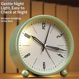Nightlight Alarm Clock 4.5" Round Silent Alarm Clock Bedside Desk Non-Ticking Travel Clock Battery Operated Green(Battery Include)