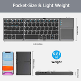 Foldable Bluetooth Keyboard with Touchpad, Wireless Portable Keyboard, Ultra Slim Rechargeable Folding Keyboard with Full-Size Keys for iOS Android Windows Laptop Tablet PC,Grey
