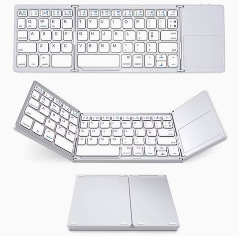Foldable Bluetooth Keyboard with Touchpad, Wireless Portable Keyboard, Ultra Slim Rechargeable Folding Keyboard with Full-Size Keys for iOS Android Windows Laptop Tablet PC,Silver