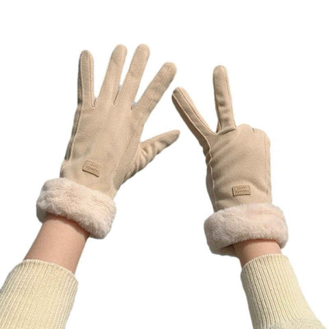 Black women's Minimalist Solid Color Touchscreen Gloves, Elegant Modern Windproof Warm Riding, Fuzzy Gloves for Fall & Winter In Australia - Darrahopens