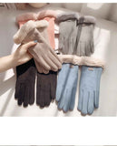 Grey women's Minimalist Solid Color Touchscreen Gloves, Elegant Modern Windproof Warm Riding, Fuzzy Gloves for Fall & Winter