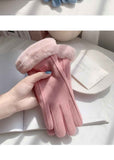 Grey women's Minimalist Solid Color Touchscreen Gloves, Elegant Modern Windproof Warm Riding, Fuzzy Gloves for Fall & Winter