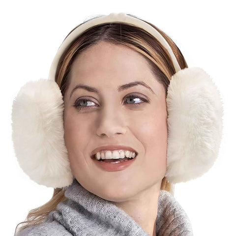 White fluffy Plush Winter Ear Muffs for Women, Foldable Soft Ear Warmers Windproof Thermal Earmuffs for Cold Weather Outdoor Daily Wear In Australia - Darrahopens
