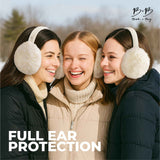 Cream White Fluffy Plush Winter Ear Muffs for Women, Foldable Soft Ear Warmers Windproof Thermal Earmuffs for Cold Weather Outdoor Daily Wear