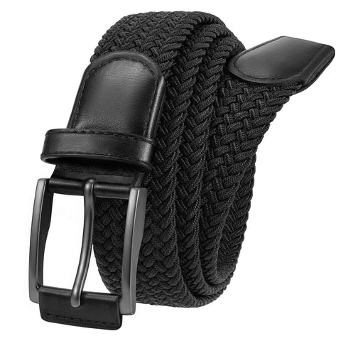 Unisex stretch black woven canvas belt with pin buckle, suitable for jeans, casual pants, shorts and casual wear. In Australia - Darrahopens