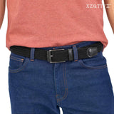 Unisex stretch black woven canvas belt with pin buckle, suitable for jeans, casual pants, shorts and casual wear.