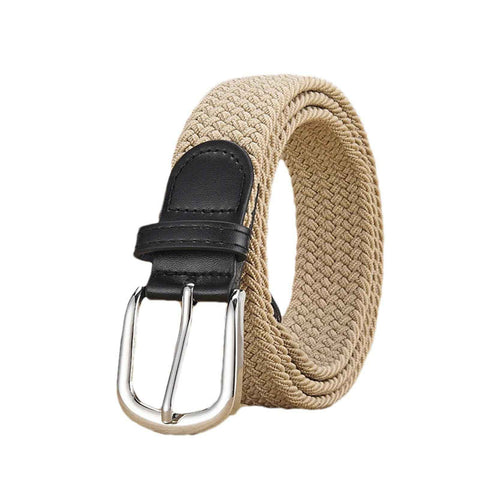 Unisex stretch khaki woven canvas belt with pin buckle, suitable for jeans, casual pants, shorts and casual wear. In Australia - Darrahopens
