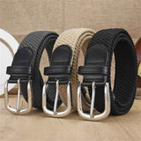 Unisex stretch khaki woven canvas belt with pin buckle, suitable for jeans, casual pants, shorts and casual wear. In Australia - Darrahopens
