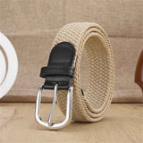 Unisex stretch khaki woven canvas belt with pin buckle, suitable for jeans, casual pants, shorts and casual wear. In Australia - Darrahopens