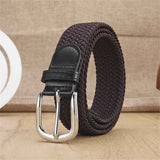 Unisex stretch coffee woven canvas belt with pin buckle, suitable for jeans, casual pants, shorts and casual wear. In Australia - Darrahopens