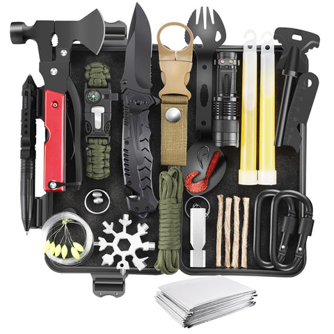 Red box outdoor survival equipment, wilderness survival treasure box toolbox set, adventure travel, car self rescue, car mounted artifact In Australia - Darrahopens
