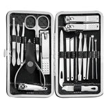 19 piece black nail care set stainless steel beauty set with plant printing bag, including scissors, tweezers, nail files In Australia - Darrahopens