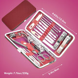 19 piece set of wine red nail care set stainless steel beauty set, with plant printing bag, including scissors, tweezers, nail files In Australia - Darrahopens