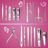 19 piece set of wine red nail care set stainless steel beauty set, with plant printing bag, including scissors, tweezers, nail files In Australia - Darrahopens