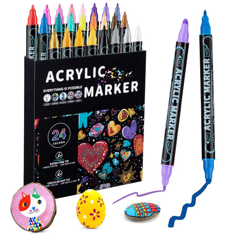 24 color acrylic paint markings, double pointed, with 1mm ultra-fine and 1-5mm point tips, waterproof, non-toxic, suitable for rocks, glass, ceramics In Australia - Darrahopens