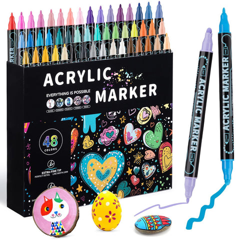 48 color acrylic paint markings, double pointed, with 1mm ultra-fine and 1-5mm point tips, waterproof, non-toxic, suitable for rocks, glass, ceramics In Australia - Darrahopens