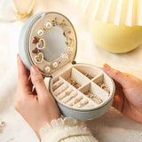 Starlight Gray Small Portable Jewelry Box with Mirror for Travel, Luxury 3 Layers Jewelry Organizer Compact Case for Necklace Earring In Australia - Darrahopens