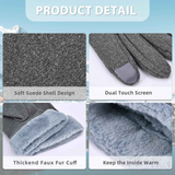 Gloves for Women Girl, Winter Touch Screen, Comfortable and Warm Double-Sided Velvet Lining Thickened Warm Glove,Grey