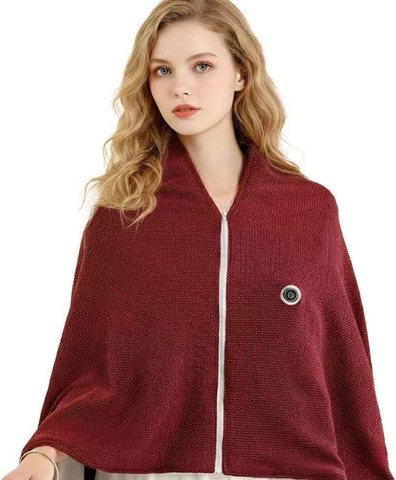USB Power Supply Electric Heated Blanket Shawl Portable Wearable Heated Throw 3 Heat Levels Machine Washable Cozy 62x32 Inches,Red