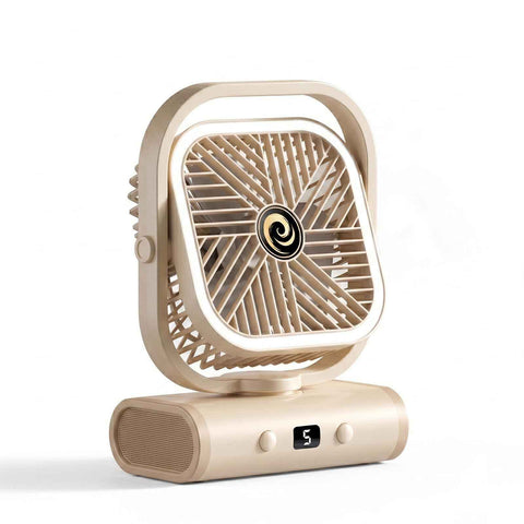 White USB Desk Fan with 2400mAh Rechargeable Battery, 5 Speeds Quiet Table Fan, 90° Oscillation, Small Desktop Fan with Night Light