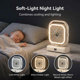 White USB Desk Fan with 2400mAh Rechargeable Battery, 5 Speeds Quiet Table Fan, 90° Oscillation, Small Desktop Fan with Night Light